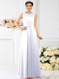 A-Line/Princess Bateau Beading Sleeveless Long Chiffon Bridesmaid Dresses TPP0005545