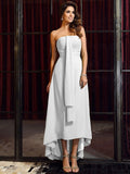 A-Line/Princess Strapless Sleeveless High Low Chiffon Bridesmaid Dresses TPP0005440