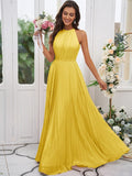 A-Line/Princess Chiffon Ruffles Halter Sleeveless Floor-Length Bridesmaid Dresses TPP0004922