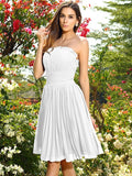 A-Line/Princess Strapless Pleats Sleeveless Short Chiffon Bridesmaid Dresses TPP0005323