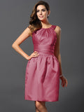 A-Line/Princess Bateau Sleeveless Short Satin Bridesmaid Dresses TPP0005847