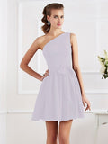 A-Line/Princess Pleats One-Shoulder Sleeveless Short Chiffon Bridesmaid Dresses TPP0005024