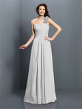 A-Line/Princess One-Shoulder Hand-Made Flower Sleeveless Long Chiffon Bridesmaid Dresses TPP0005570