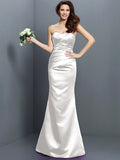 Trumpet/Mermaid Strapless Pleats Sleeveless Long Satin Bridesmaid Dresses TPP0005027