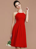 A-Line/Princess Halter Sleeveless Ruched Short/Mini Chiffon Bridesmaid Dresses TPP0005152