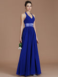 A-Line/Princess Halter Sleeveless Sash/Ribbon/Belt Floor-Length Chiffon Bridesmaid Dresses TPP0005410