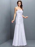 A-Line/Princess Strapless Ruched Sleeveless Long Satin Bridesmaid Dresses TPP0005407