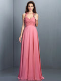 A-Line/Princess Halter Pleats Sleeveless Long Chiffon Bridesmaid Dresses TPP0005390