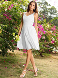 A-Line/Princess Straps Ruched Sleeveless Short Chiffon Bridesmaid Dresses TPP0005032