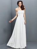 A-Line/Princess Strapless Pleats Sleeveless Long Chiffon Bridesmaid Dresses TPP0005391