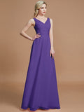 A-Line/Princess Sleeveless Floor-Length Chiffon V-neck Bridesmaid Dresses TPP0005433