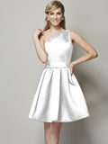 A-Line/Princess One-Shoulder Sleeveless Short Satin Bridesmaid Dresses TPP0005583