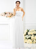 A-Line/Princess Strapless Hand-Made Flower Sleeveless Long Chiffon Bridesmaid Dresses TPP0005309