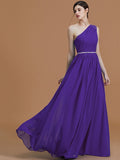 A-Line/Princess One-Shoulder Sleeveless Floor-Length Beading Chiffon Bridesmaid Dresses TPP0005259