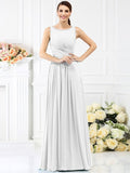 A-Line/Princess Bateau Pleats Sleeveless Long Chiffon Bridesmaid Dresses TPP0005212