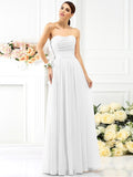 A-Line/Princess Strapless Pleats Sleeveless Long Chiffon Bridesmaid Dresses TPP0005054