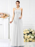 A-Line/Princess Straps Pleats Sleeveless Long Chiffon Bridesmaid Dresses TPP0005478