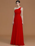 A-Line/Princess One-Shoulder Sleeveless Floor-Length Ruched Chiffon Bridesmaid Dresses TPP0005701