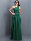 A-Line/Princess One-Shoulder Pleats Sleeveless Long Chiffon Bridesmaid Dresses TPP0005017