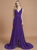 A-Line/Princess Sleeveless V-neck Chiffon Sweep/Brush Train Bridesmaid Dresses TPP0005308