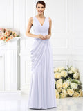 A-Line/Princess V-neck Pleats Sleeveless Long Chiffon Bridesmaid Dresses TPP0005367