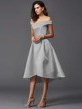 A-Line/Princess Off-the-Shoulder Sleeveless High Low Satin Bridesmaid Dresses TPP0005211