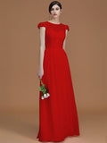 A-Line/Princess Jewel Short Sleeves Floor-Length Lace Chiffon Bridesmaid Dresses TPP0005810