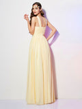 A-Line/Princess Bateau Sleeveless Pleats Long Chiffon Bridesmaid Dresses TPP0005088