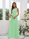 A-Line/Princess Chiffon Applique Square Sleeveless Floor-Length Bridesmaid Dresses TPP0004921