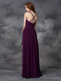 A-line/Princess Spaghetti Straps Sleeveless Long Ruffles Chiffon Bridesmaid Dresses TPP0005431