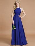 A-Line/Princess Halter Sleeveless Ruched Floor-Length Chiffon Bridesmaid Dresses TPP0005208