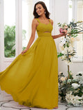 A-Line/Princess Chiffon Ruched Straps Sleeveless Floor-Length Bridesmaid Dresses TPP0004915