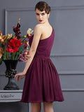 A-Line/Princess One-Shoulder Sleeveless Pleats Short Chiffon Bridesmaid Dresses TPP0005105