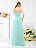 A-Line/Princess One-Shoulder Pleats Sleeveless Long Chiffon Bridesmaid Dresses TPP0005341