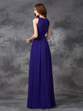 A-line/Princess Jewel Ruched Sleeveless Long Chiffon Bridesmaid Dresses TPP0005189