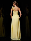 A-Line/Princess One-Shoulder Sleeveless Hand-Made Flower Long Chiffon Bridesmaid Dresses TPP0005084