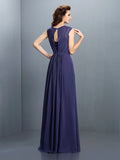 A-Line/Princess High Neck Pleats Sleeveless Long Chiffon Bridesmaid Dresses TPP0005354