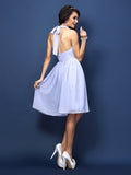 A-Line/Princess Halter Hand-Made Flower Sleeveless Short Chiffon Bridesmaid Dresses TPP0005668