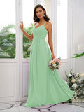 A-Line/Princess Chiffon Ruched V-neck Sleeveless Floor-Length Bridesmaid Dresses TPP0004928