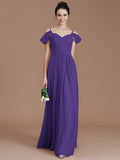 A-Line/Princess Off-the-Shoulder Sleeveless Ruched Floor-Length Chiffon Bridesmaid Dresses TPP0005324