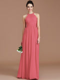 A-Line/Princess Halter Sleeveless Ruched Floor-Length Chiffon Bridesmaid Dresses TPP0005272