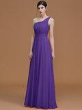 A-Line/Princess One-Shoulder Sleeveless Floor-Length Ruched Chiffon Bridesmaid Dresses TPP0005701