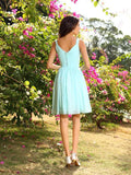 A-Line/Princess Straps Ruched Sleeveless Short Chiffon Bridesmaid Dresses TPP0005032