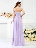 A-Line/Princess One-Shoulder Pleats Hand-Made Flower Sleeveless Long Chiffon Bridesmaid Dresses TPP0005131