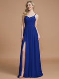 A-Line/Princess Spaghetti Straps Sleeveless Ruched Floor-Length Chiffon Bridesmaid Dresses TPP0005244