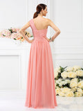 A-Line/Princess One-Shoulder Pleats Sleeveless Long Chiffon Bridesmaid Dresses TPP0005059