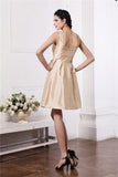 A-Line/Princess Scoop Sleeveless Pleats Short Taffeta Bridesmaid Dresses TPP0005723