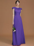 A-Line/Princess Jewel Short Sleeves Floor-Length Lace Chiffon Bridesmaid Dresses TPP0005810