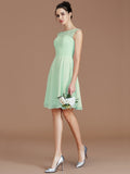 A-Line/Princess Bateau Sleeveless Lace Short/Mini Chiffon Bridesmaid Dresses TPP0005679