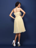 A-Line/Princess Strapless Hand-Made Flower Pleats Sleeveless Short Chiffon Bridesmaid Dresses TPP0005664